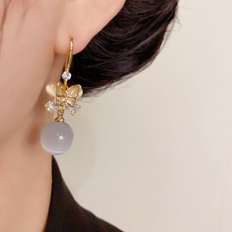 14K Gold-Plated Butterfly Cat’s Eye Stone Drop Earrings – Elegant Chic