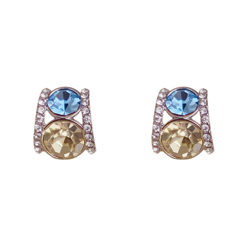 Luxury Colored Zircon C-Shaped Hoop Earrings – Geometric Design