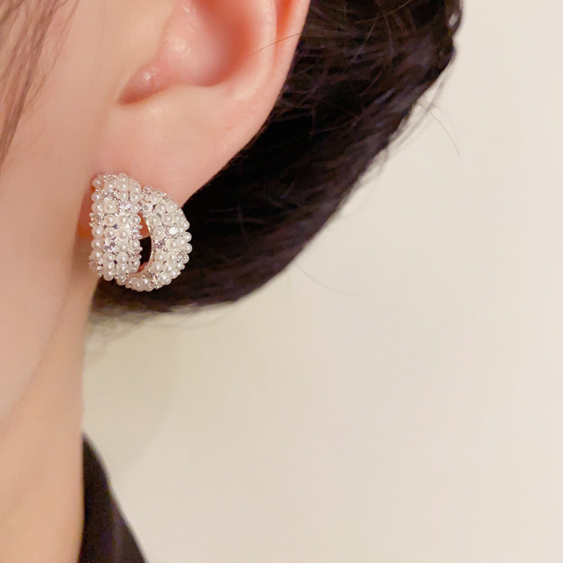 Luxury Geometric Zircon & Pearl Stud Earrings – Elegant Design