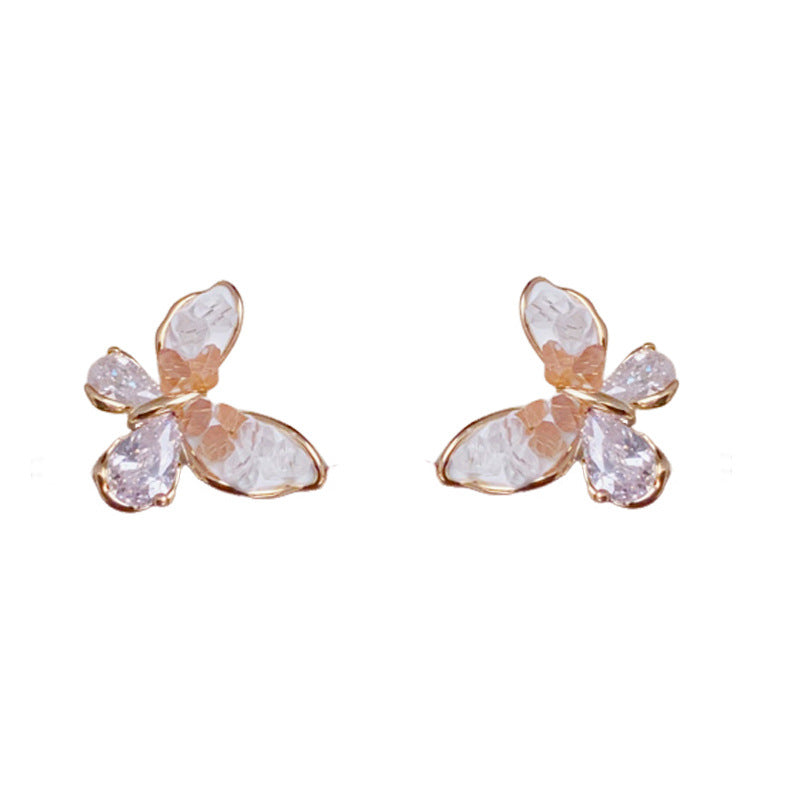 14K Gold Pink Gradient Butterfly Stud Earrings – S925 Silver Needle