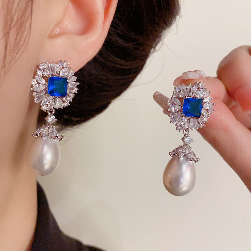 14K Gold-Plated Blue Drop Pearl Earrings - Vintage Luxe Design