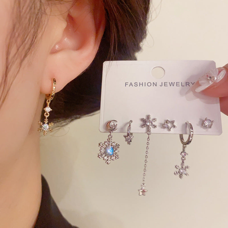 14K Gold-Plated Star-Moon Snowflake 3Piece Earring Set -Chic & Elegant