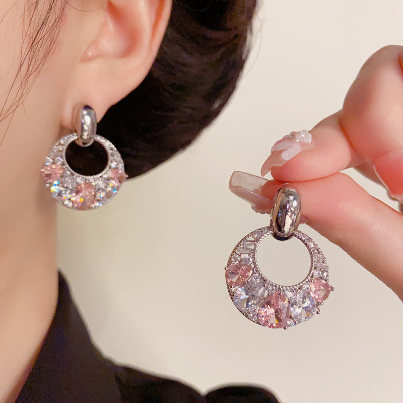 Luxury Colorful Zircon Round Drop Earrings – Elegant Geometric Design