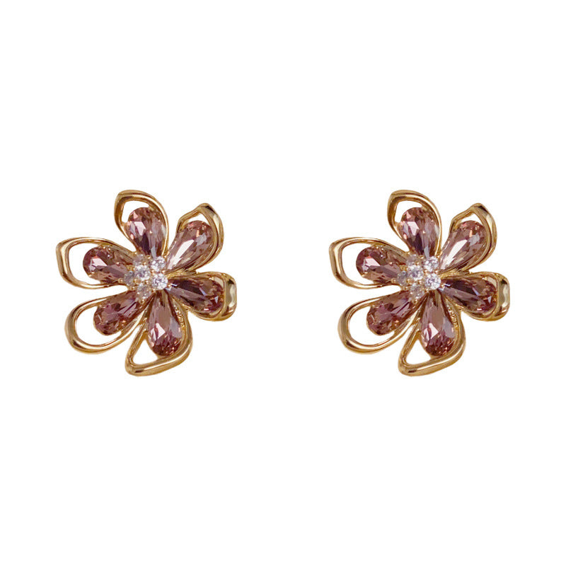 Luxury Full-Zircon Hollow Petal Earrings – Elegant Design