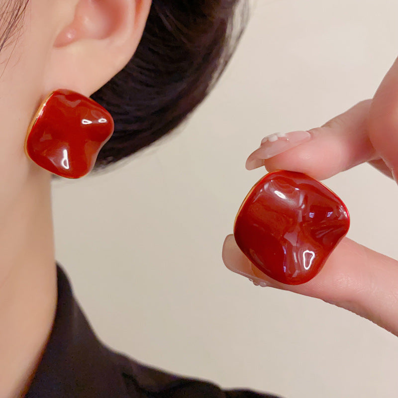 Luxury Irregular Wave Enamel Stud Earrings – French Retro Design