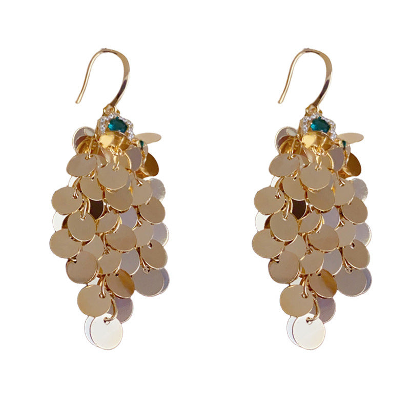 Luxury Zircon Petal Metal Disc Tassel Drop Earrings – Elegant Design