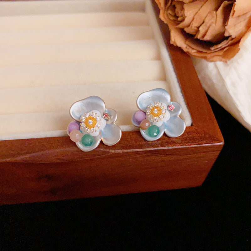 Luxury Handcrafted Pink or Blue Petal Stud Earrings – Elegant Design