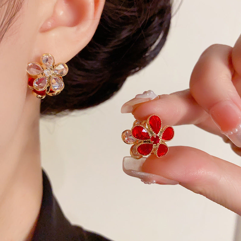 Luxury Full-Zircon Double-Sided Petal Earrings – Floral Design