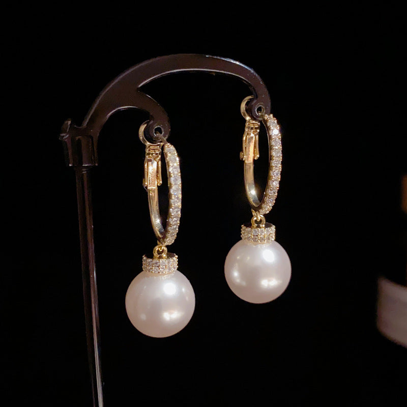 14K Gold-Plated Luxury Zircon & Pearl Drop Earrings – Geometric Design