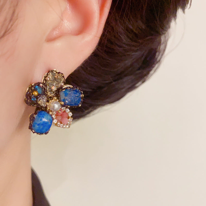 14K Gold-Plated Luxury Crystal Flower Stud Earrings – Floral Design