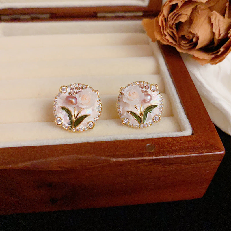 Luxury Handcrafted Freshwater Pearl &3D Flower Earrings– Floral Design