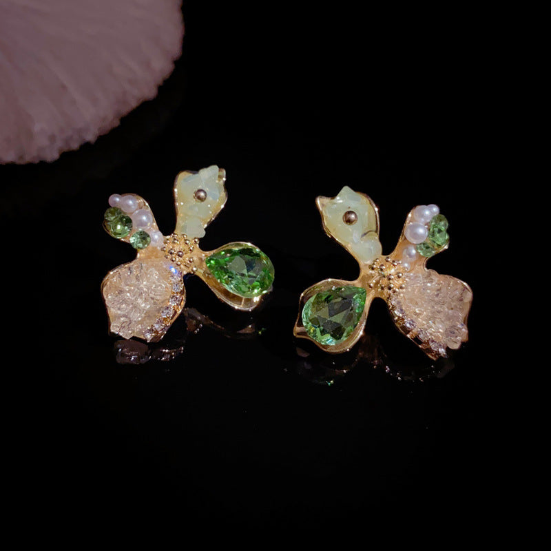 14K Gold-Plated Handcrafted Crystal Petal Stud Earrings – Sweet Style