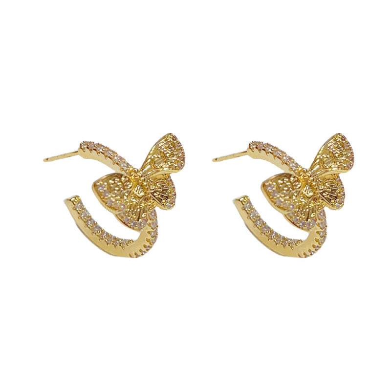 14K Gold-Plated Metal Butterfly C-Shaped Hoop Earrings -Chic & Elegant