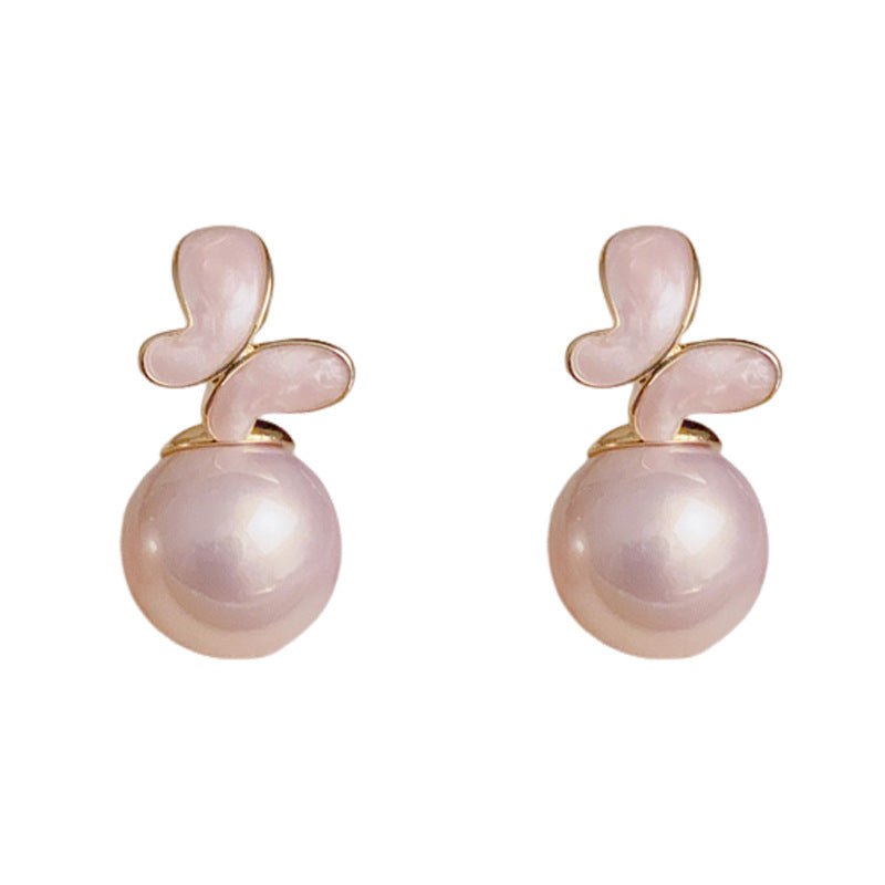 14K Gold Enamel Butterfly Pearl Huggie Earrings – Sweet & Chic Design