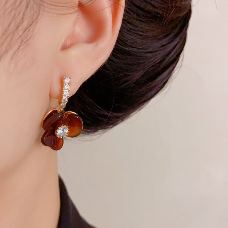 Luxury Asymmetric Resin Petal Tassel Drop Earrings – Floral Design