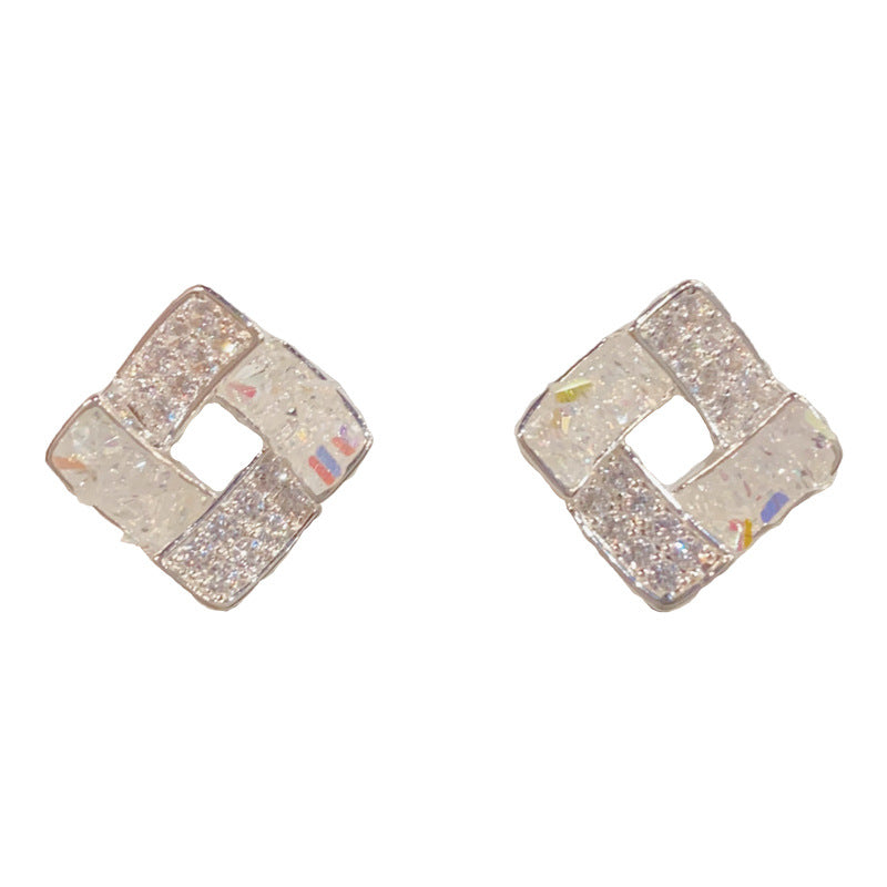 Eaioncol Geometric Crystal Stud Earrings Silver