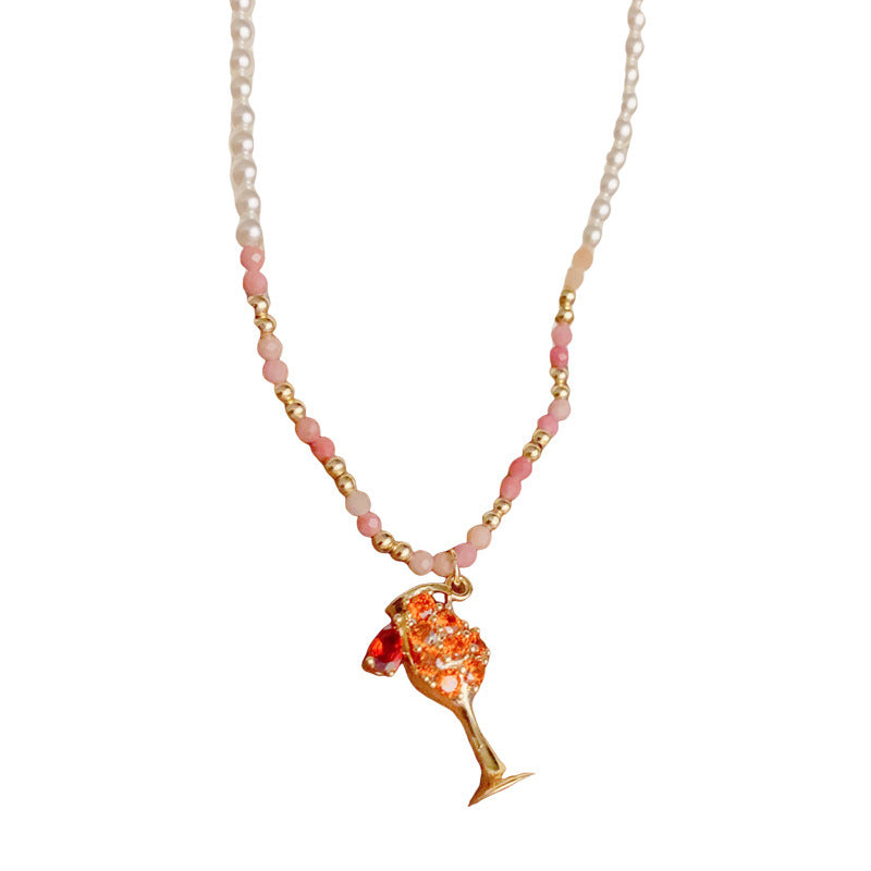 14K Gold-Plated Glass Bead Wine Glass Pendant Necklace – Chic Design