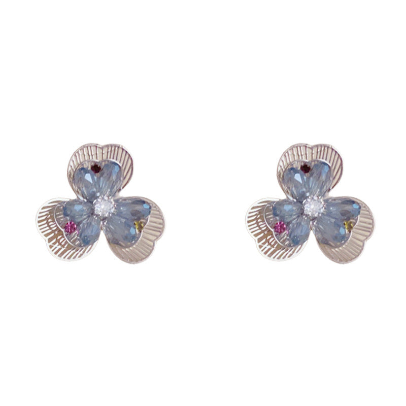 Elegant Openwork Crystal Petal Earrings –Floral Design