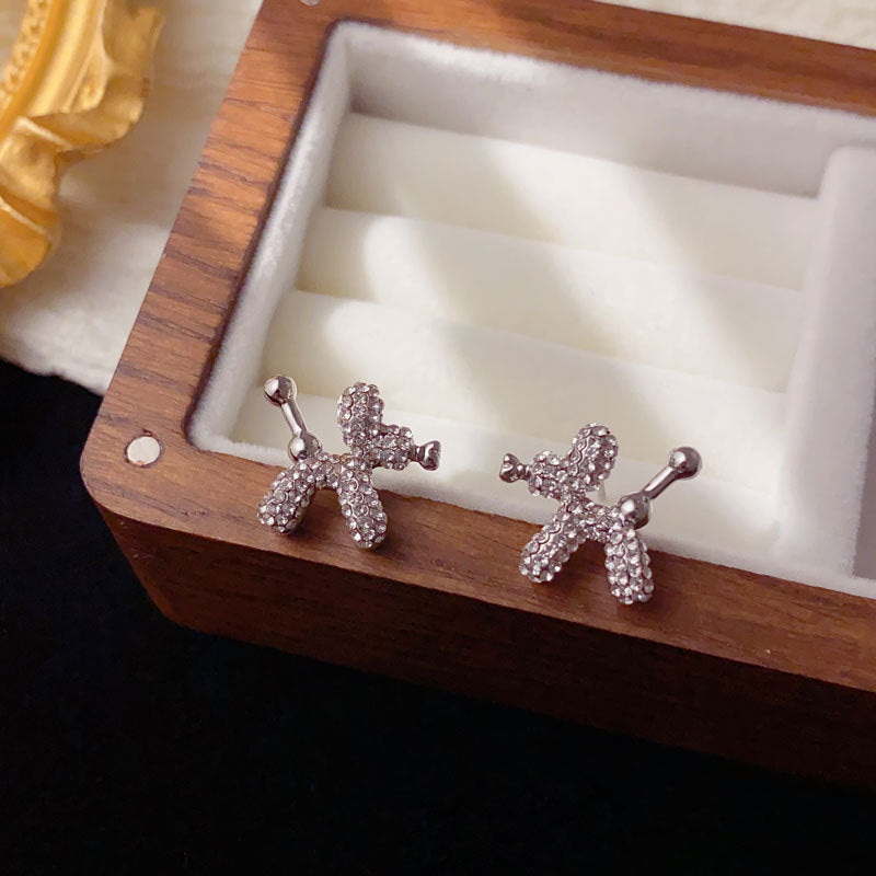 Luxury Full-Zircon Balloon Dog Stud Earrings – Geometric Design
