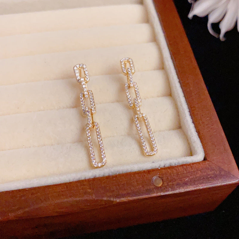 Luxury Zircon Geometric Chain Tassel Drop Earrings – Elegant Design