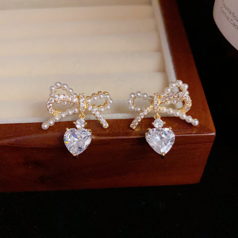 14KGold-Plated Pearl Bowknot Zircon Water Drop Earrings-Elegant Deisgn