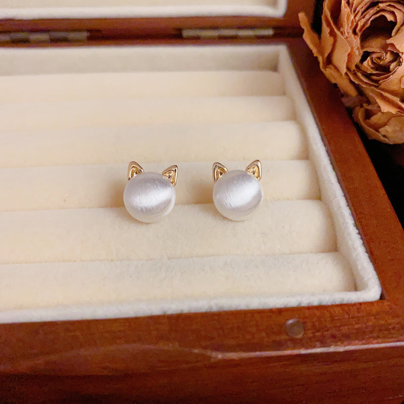 Luxury Brushed Gold-Silver Cat Stud Earrings – Elegant Design
