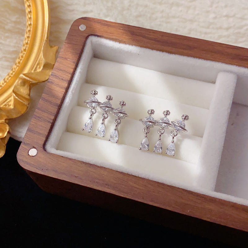 Luxury Zircon Saturn Teardrop Tassel Stud Earrings – Elegant Design