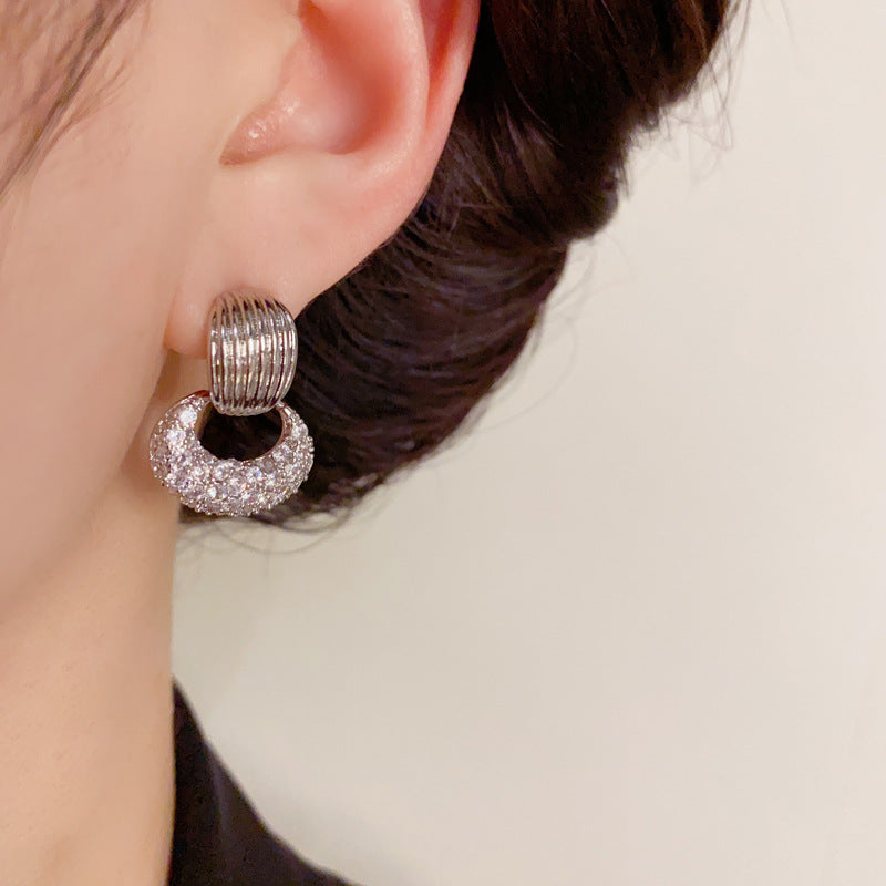 14K Gold-Plated Zircon Circle Hoop Earrings -Elegant Minimalist Design