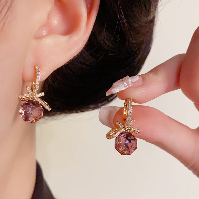 Luxury Zircon Bow & Square Diamond Ear Cuff Earrings – Elegant Design