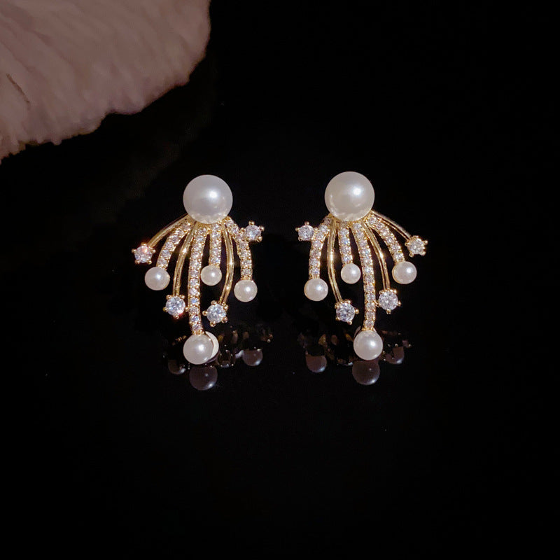 14K Gold-Plated Firework Pearl Earrings – Elegant Minimalist Design