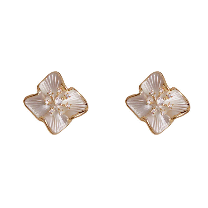 Luxury Zircon Metal Petal Stud Earrings – Floral Design