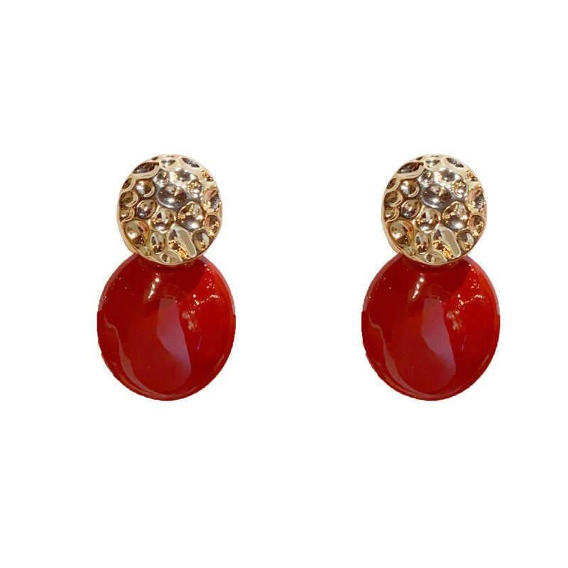 Eaioncol Red Enamel Oval Hoop Earrings Gold