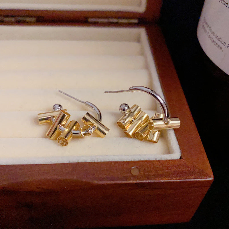 14K Gold-Plated Metal C-Shaped Hoop Earrings - Modern Geometric Design