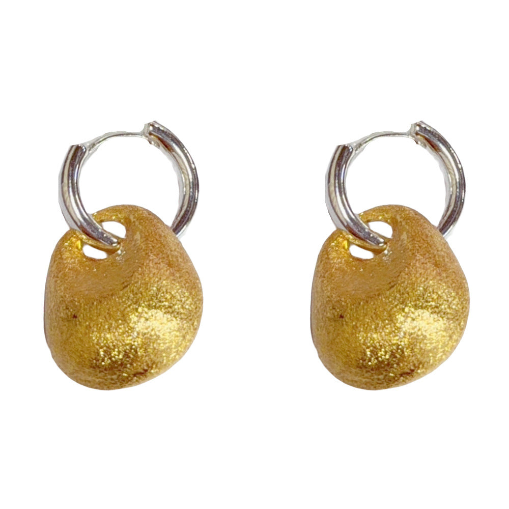 Eaioncol Two‑Tone Matte Circle Drop Earrings Gold Silver
