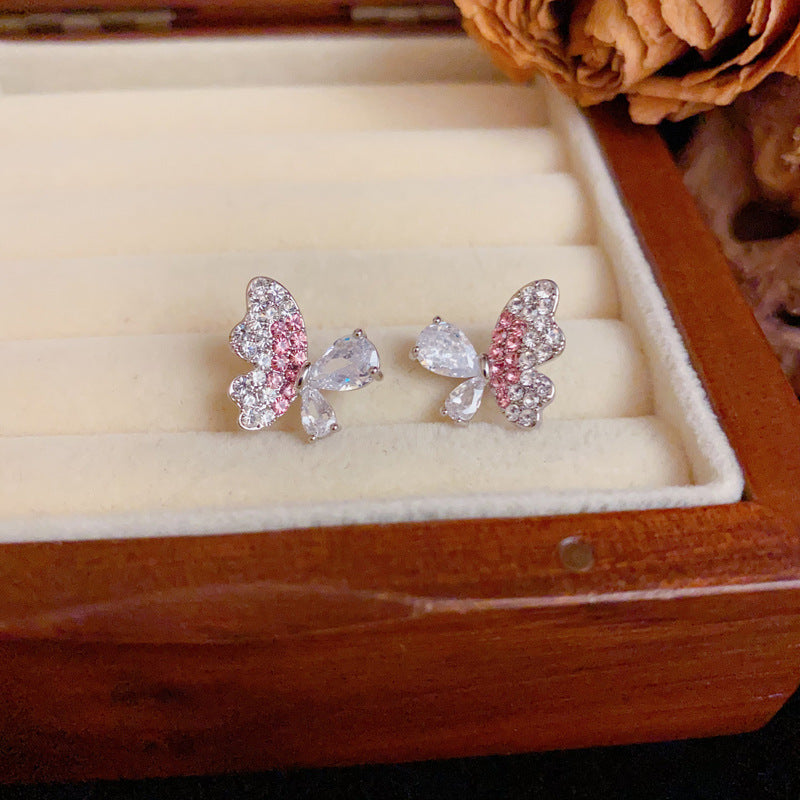 Luxury Full-Zircon Butterfly Stud Earrings –Animal-Inspired Design