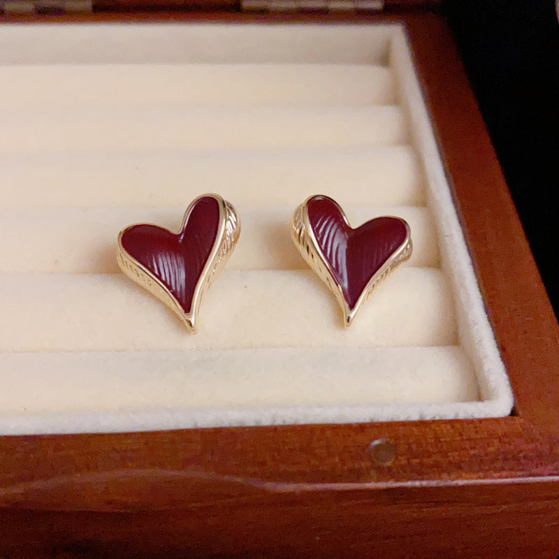 14K Gold-Plated Red Heart Earrings - Vintage Chic Design