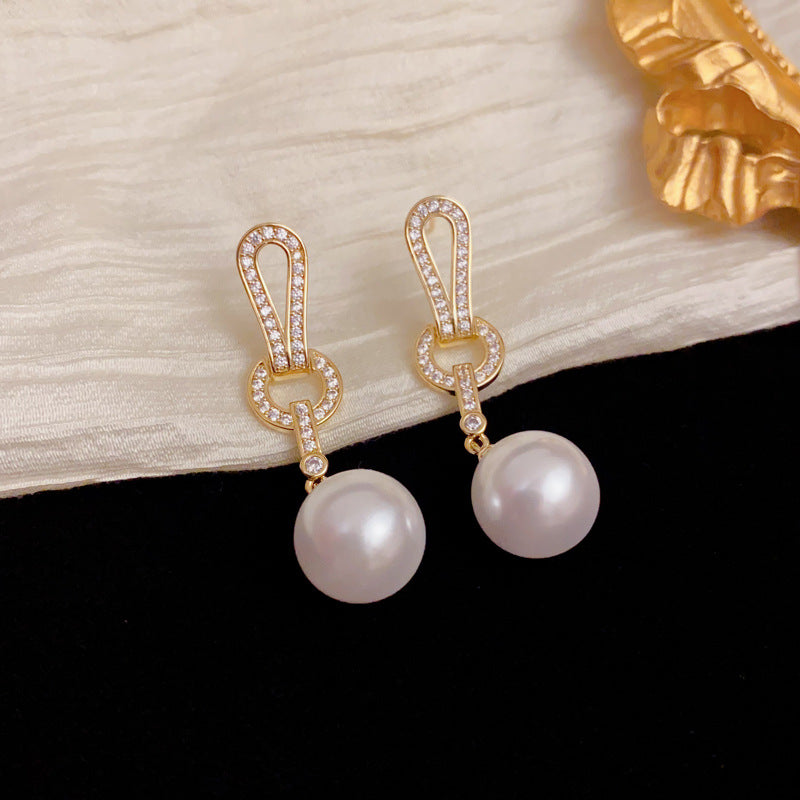 Luxury Zircon Geometric Pearl Tassel Drop Earrings – Elegant Design