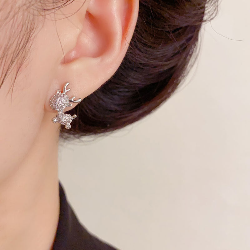 Luxury Full-Zircon Christmas Reindeer Stud Earrings – Animal Design