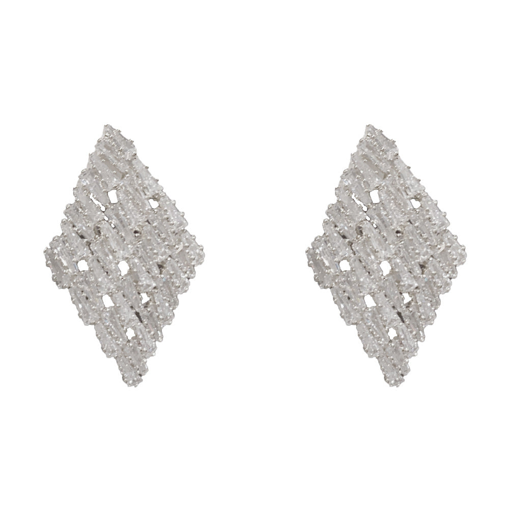 Eaioncol Full CZ Rhombus Stud Earrings Gold Silver