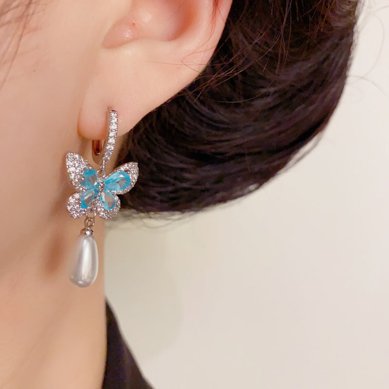 14K Gold Luxury Crystal Butterfly Drop Earrings – Sparkling Elegant