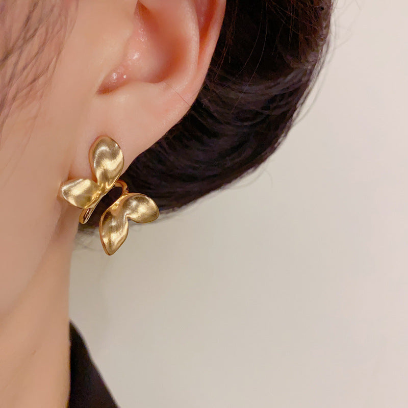 Luxury Brushed Metal Butterfly Stud Earrings – Elegant Design