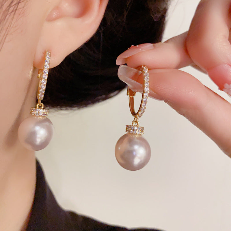 14K Gold-Plated Luxury Zircon & Pearl Drop Earrings – Geometric Design