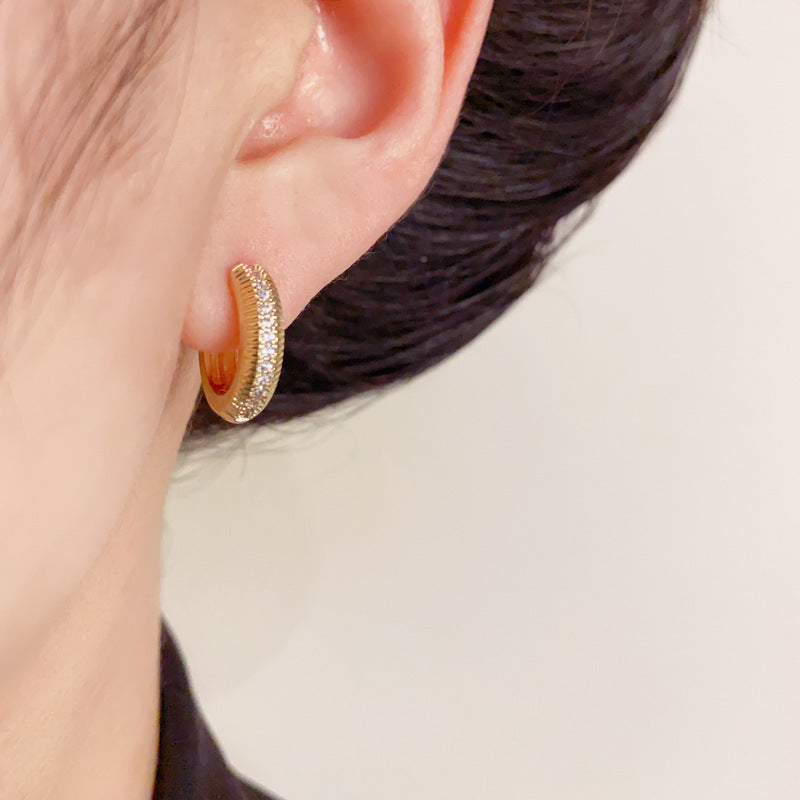 14K Gold Small Zircon Hoop Earrings – Minimalist Luxury Design