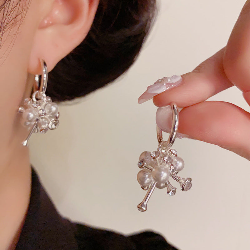 18K Gold Two-Way Irregular Zircon & Pearl Earrings –Floral Design