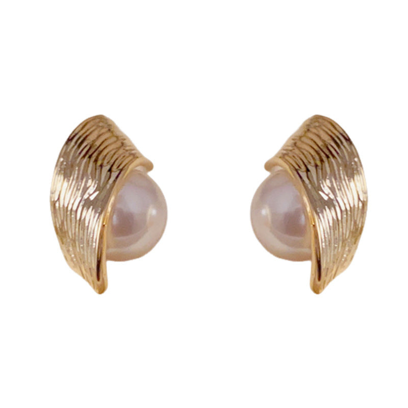 14K Gold Pearl Wrapped Hoop Stud Earrings – Elegant Minimalist Design