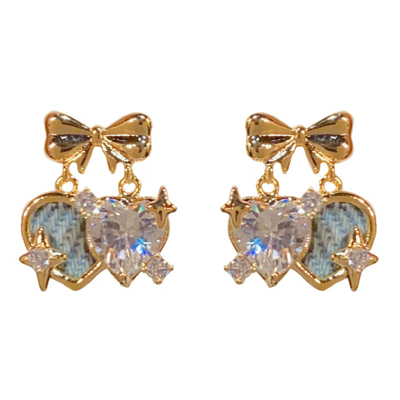 14K Gold-Plated Bow Heart Starburst Earrings – Chic Minimalist Design