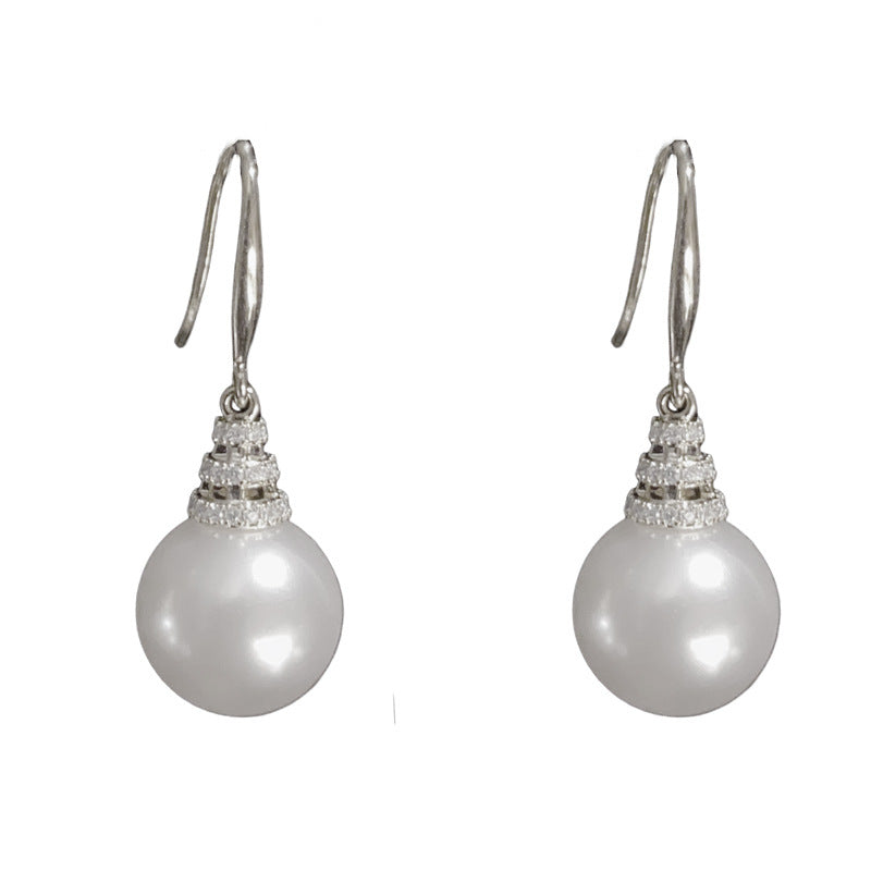 14K Gold-Plated Zircon Pearl Tassel Hook Earrings – Elegant Design