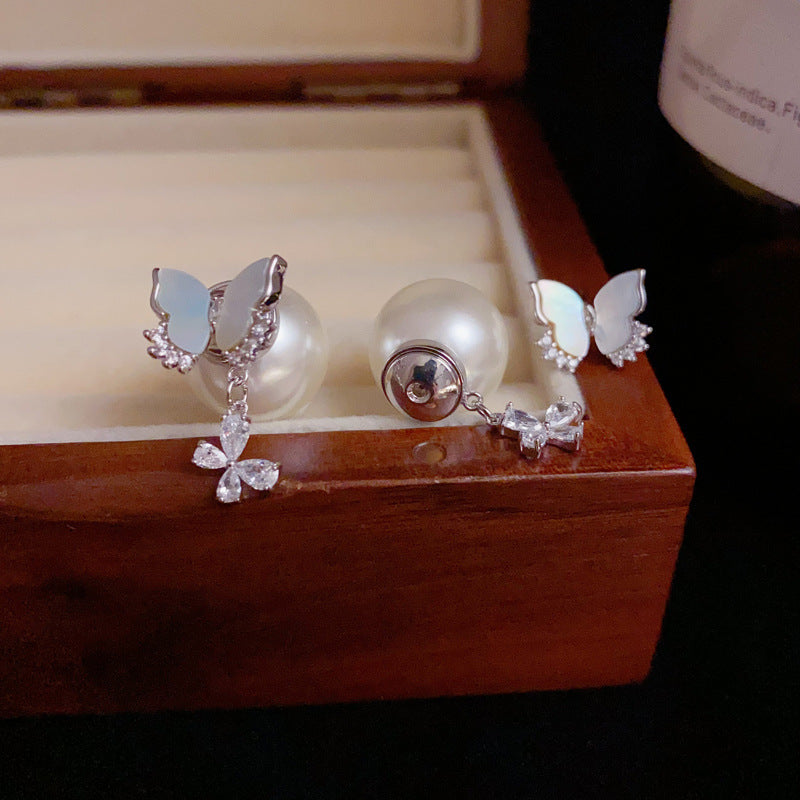 14K Gold Shell Butterfly Pearl Drop Earrings – Sweet Elegant Design