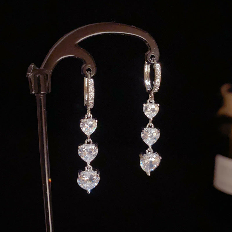 14K Gold-Plated Zircon Heart Tassel Ear Cuffs – Chic Minimalist Design