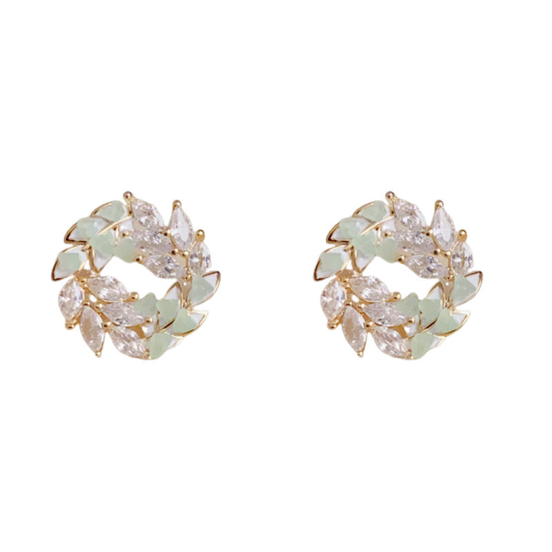 14K Gold-Plated Zircon Leaf Stud Earrings - Minimalist Chic Design